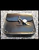 Borsa  in pelle nera con filo bianco